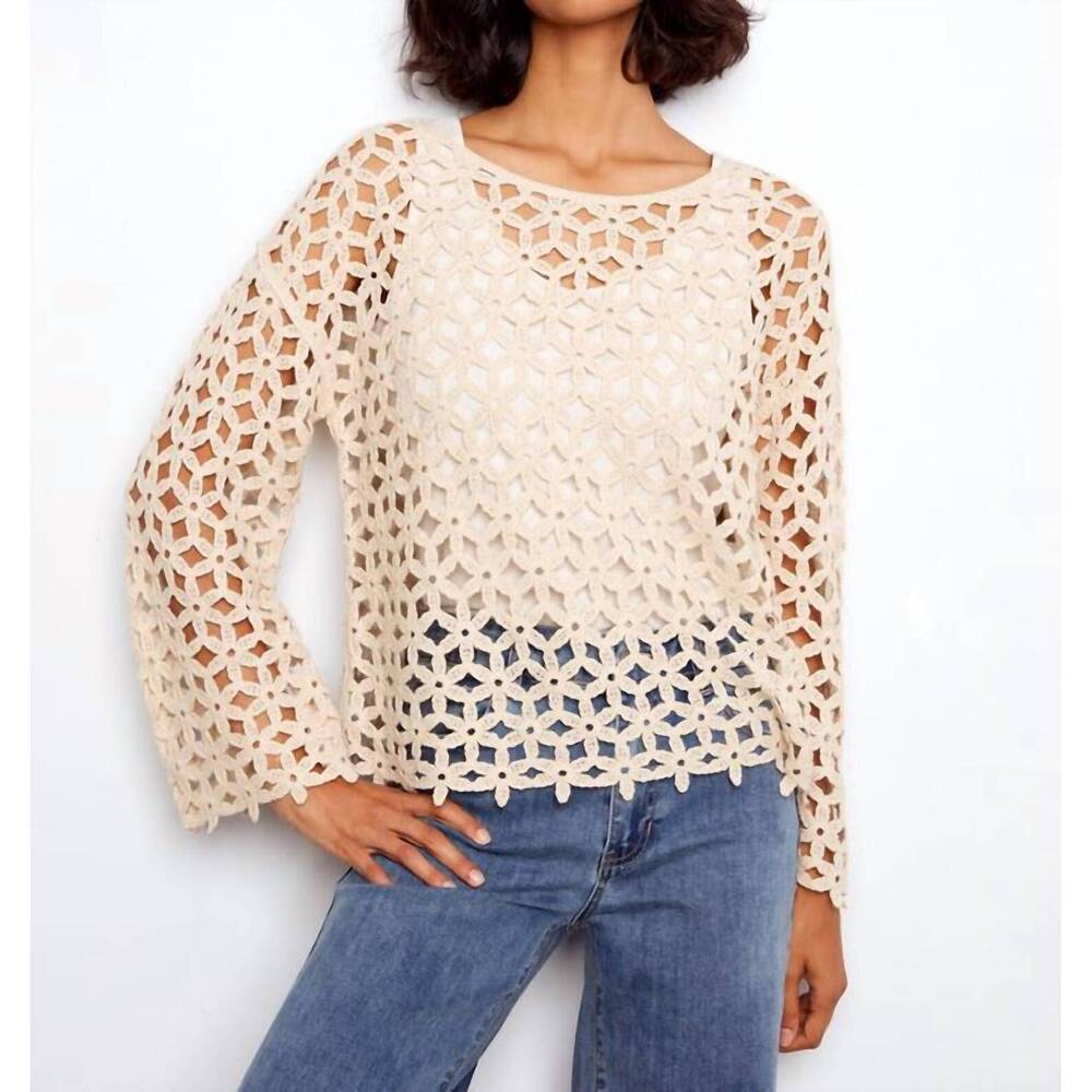 NEW CHARLIE B crochet flower top in natural